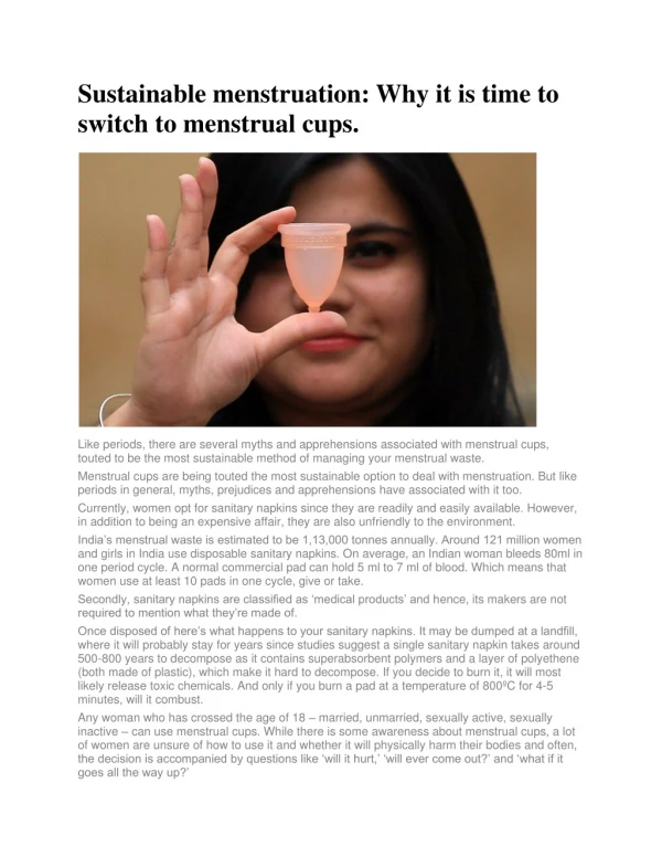 Sustainable menstruation: Why it is time to switch to menstrual cups.