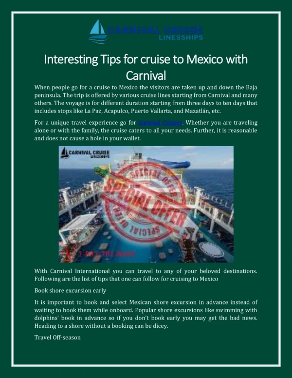 Interesting Tips for cruise to Mexico with Carnival