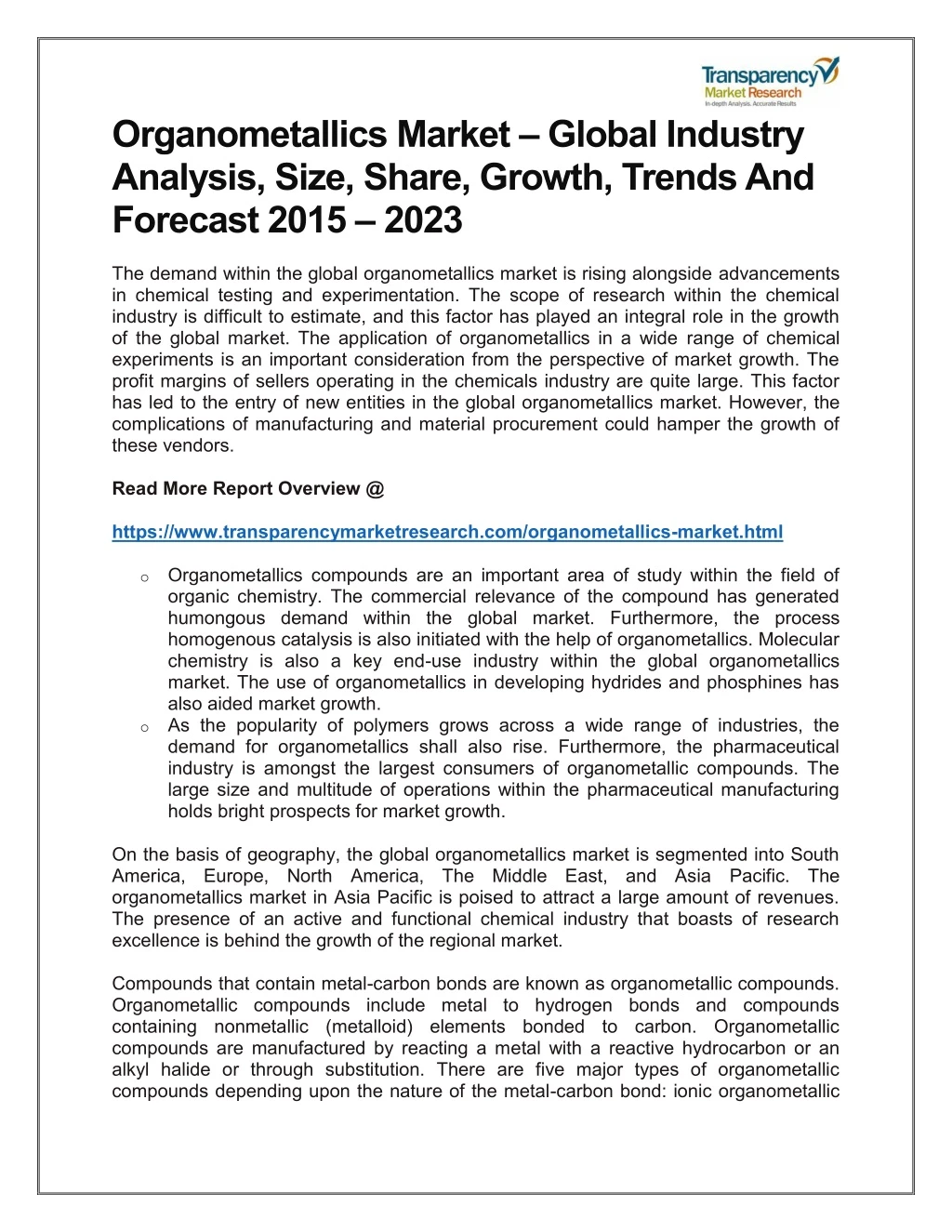 organometallics market global industry analysis