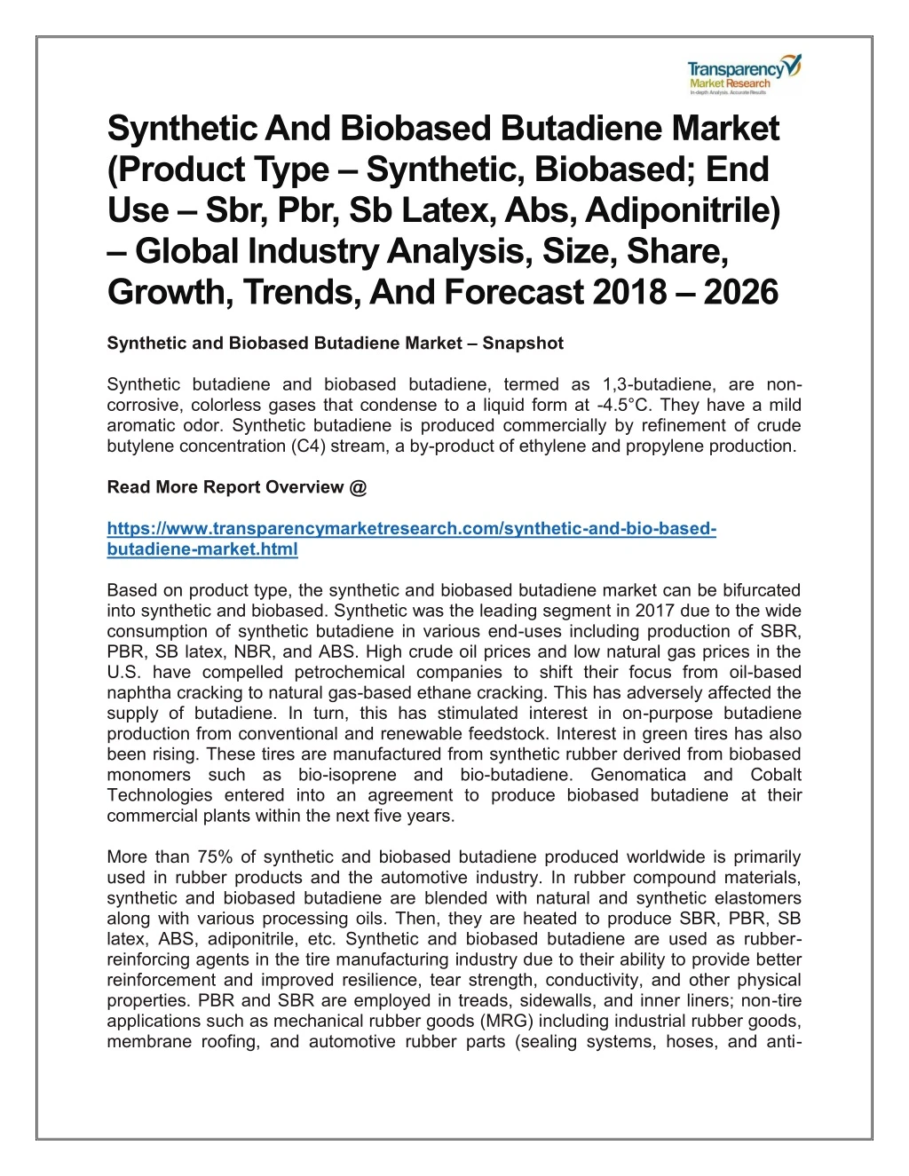 synthetic and biobased butadiene market product