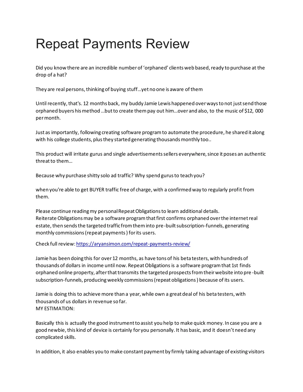 repeat payments review