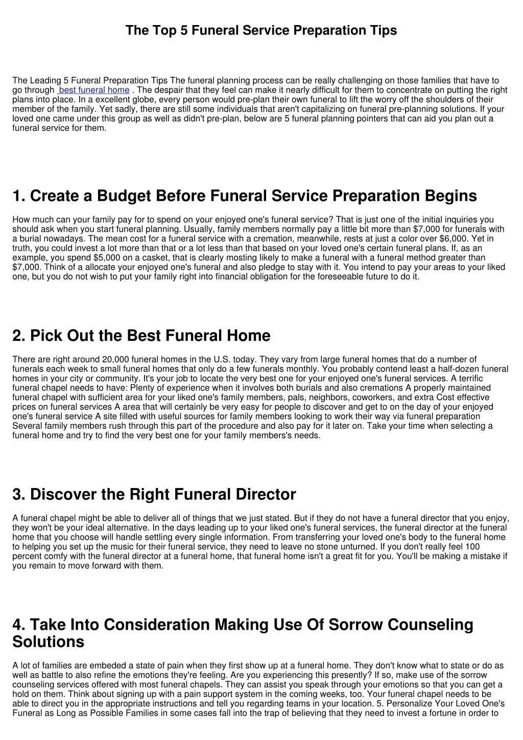 the top 5 funeral service preparation tips