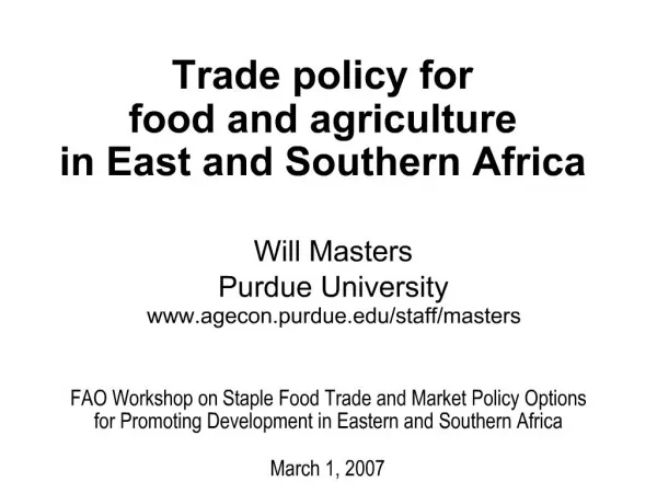 Trade policy for food and agriculture in East and Southern Africa