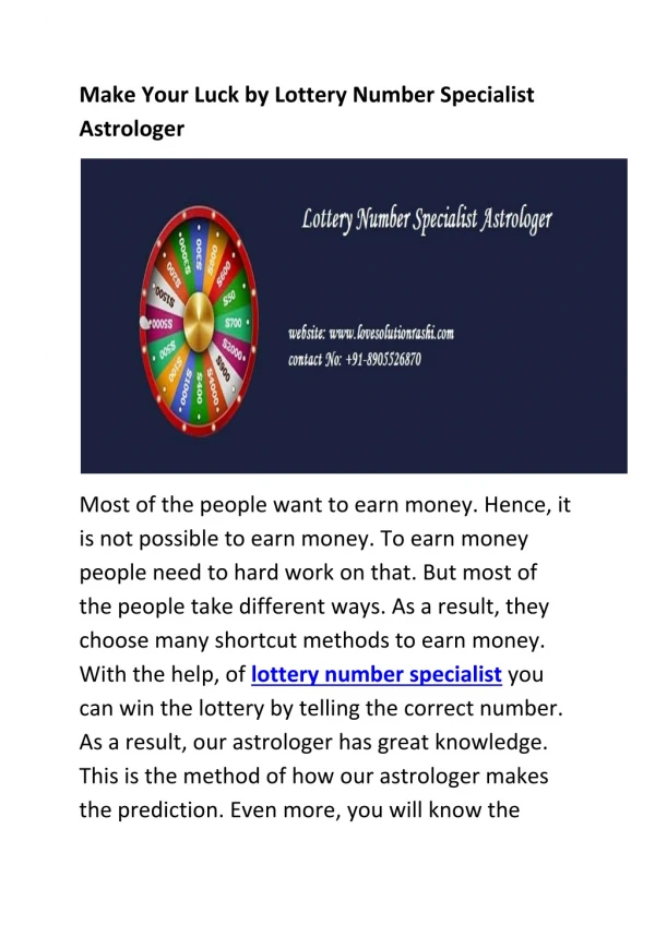 make your luck by lottery number specialist