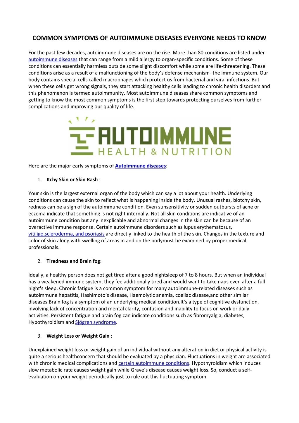 common symptoms of autoimmune diseases everyone