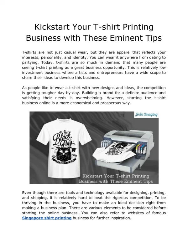 Kickstart Your T-shirt Printing Business with These Eminent Tips