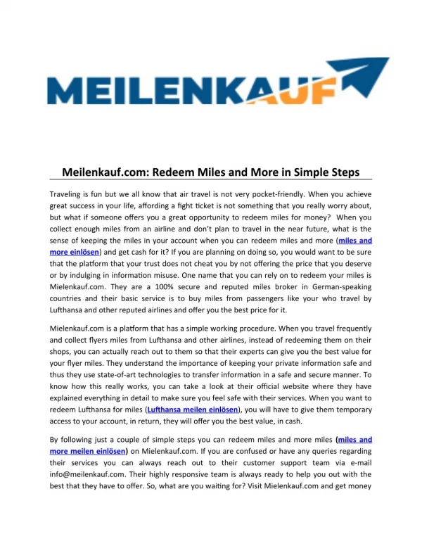 Meilenkauf.com: Redeem Miles and More in Simple Steps