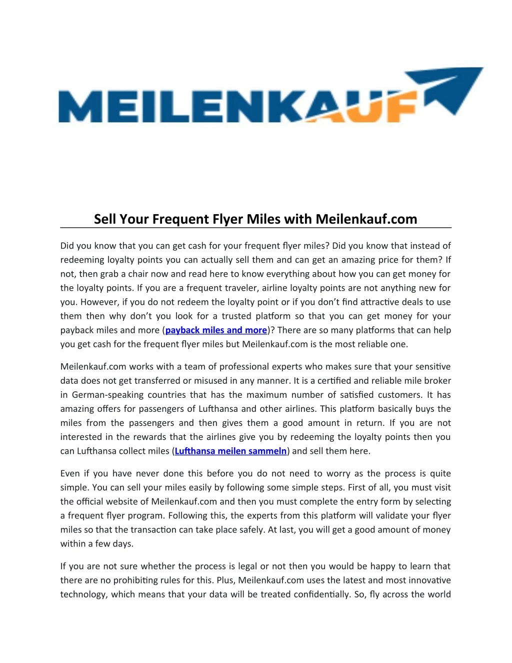 sell your frequent flyer miles with meilenkauf com