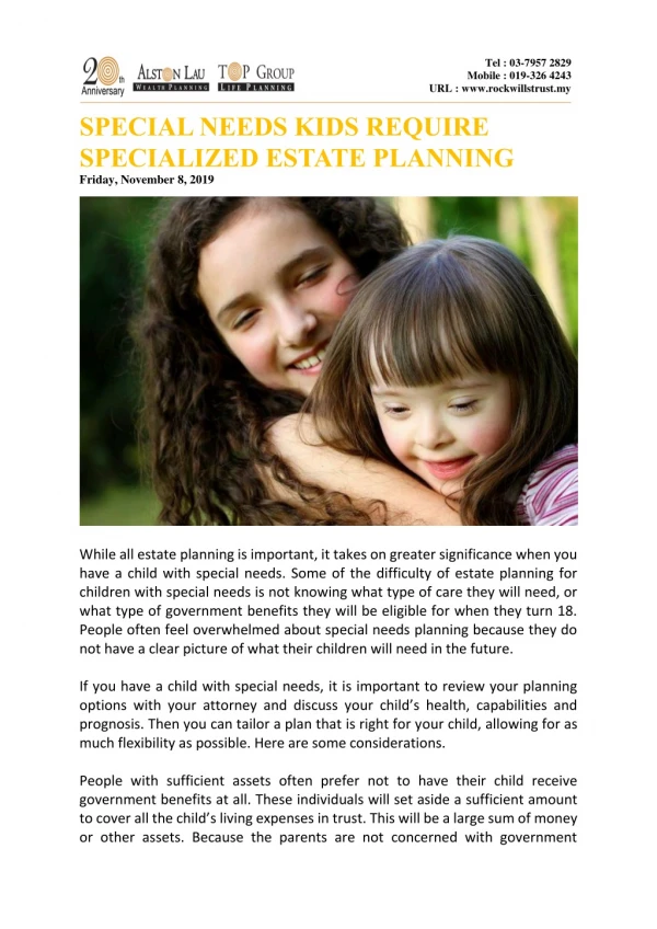 Special needs kids require specialized estate planning