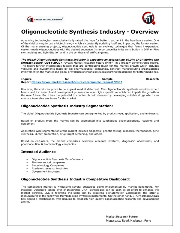 oligonucleotide synthesis industry overview