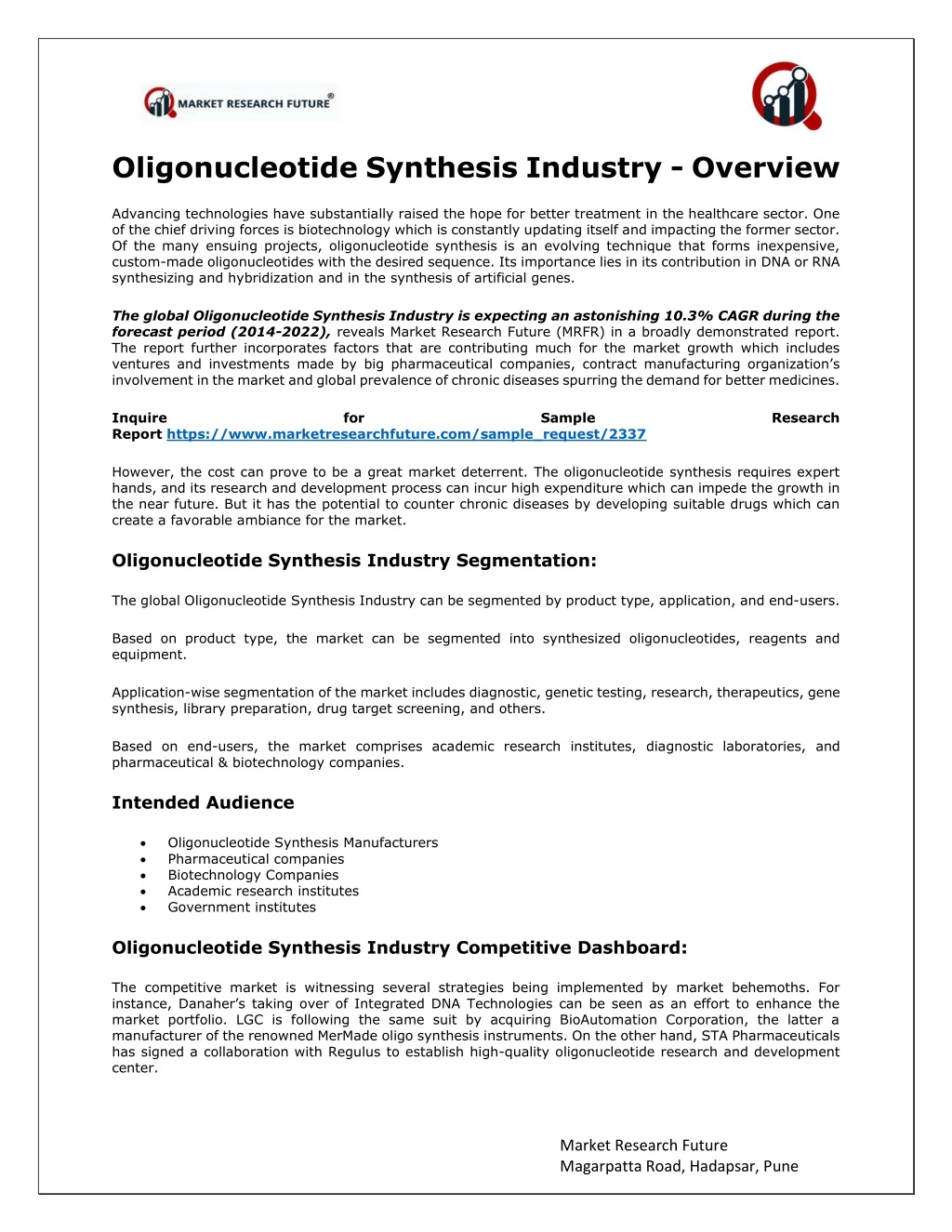 oligonucleotide synthesis industry overview