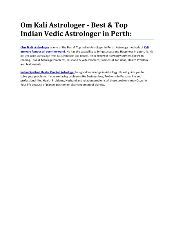 Best & Famous Vedic Astrologer in Perth – Om Kali Astrologer: