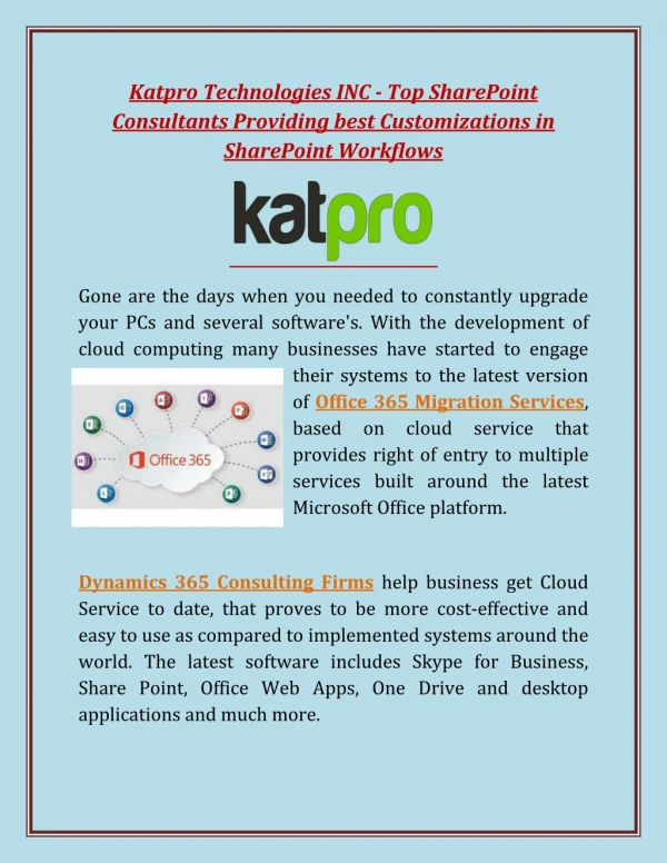 Katpro Technologies INC - Top SharePoint Consultants Providing best Customizations in SharePoint Workflows
