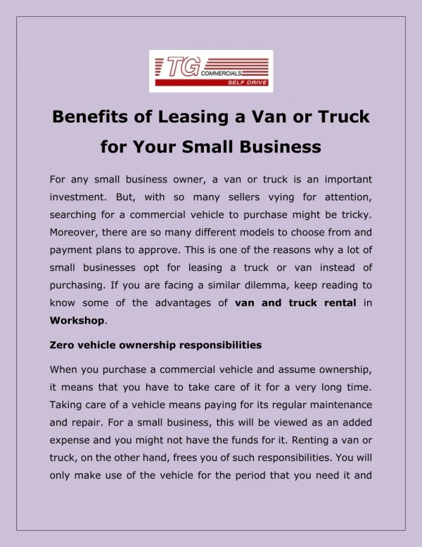 Benefits of Leasing a Van or Truck for Your Small Business