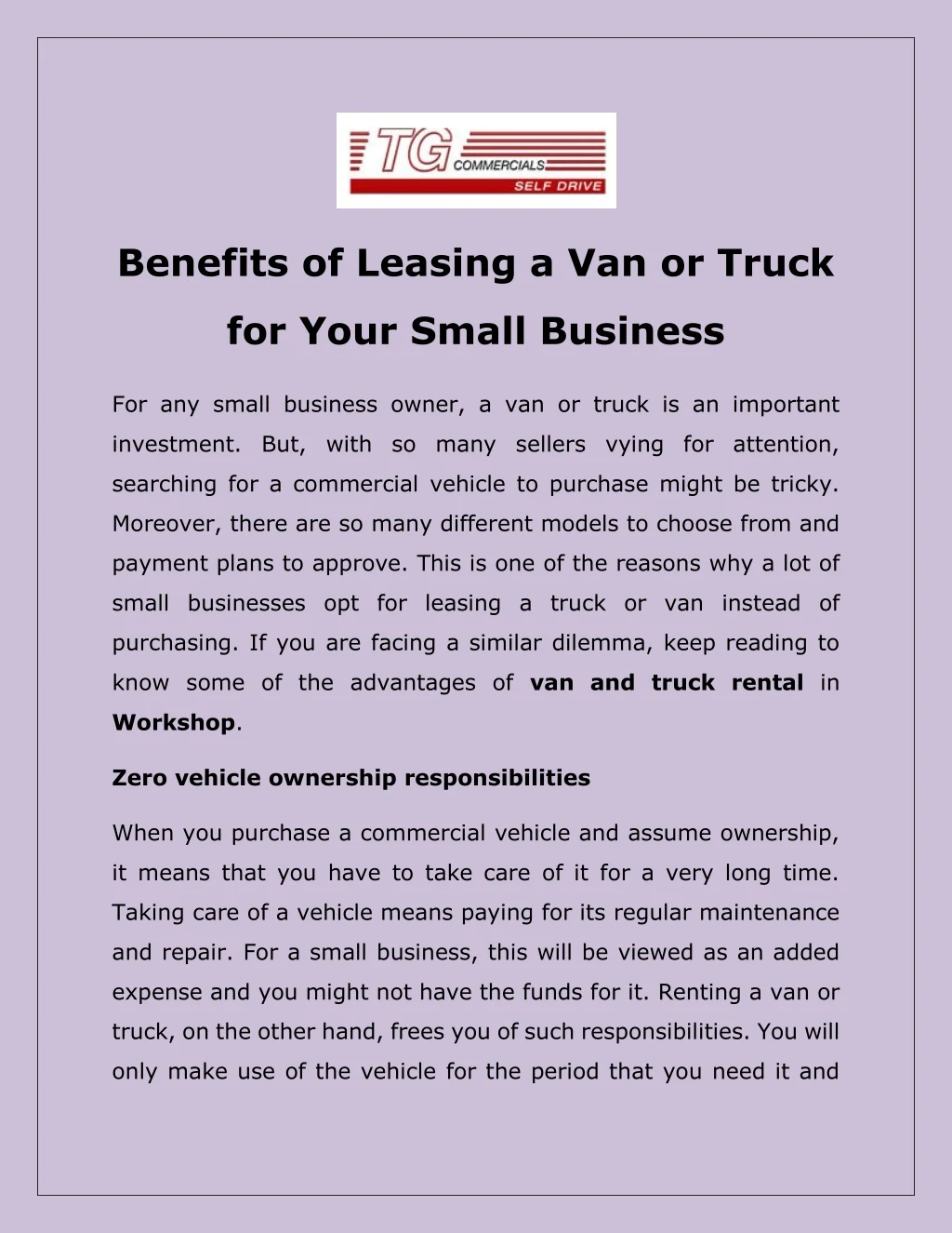 benefits of leasing a van or truck