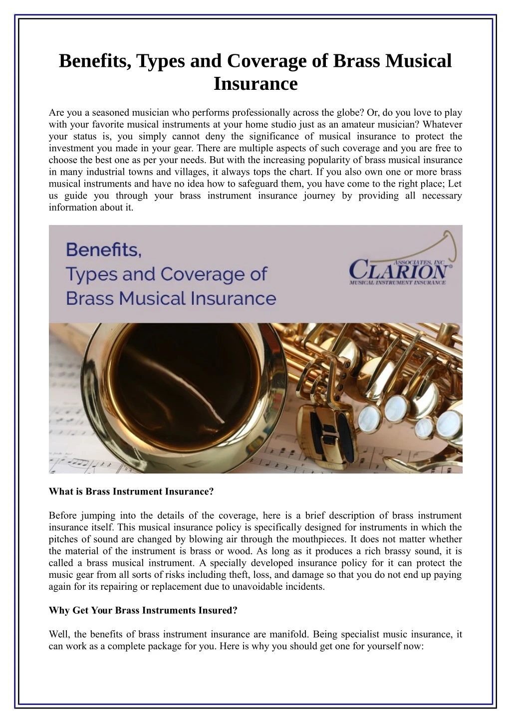 benefits types and coverage of brass musical