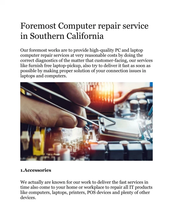 Computer repair service in Southern California