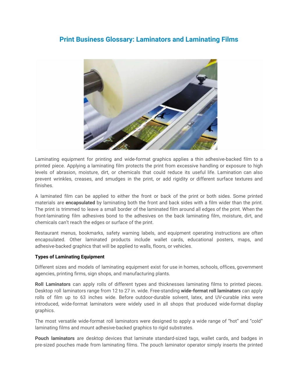 print business glossary laminators and laminating