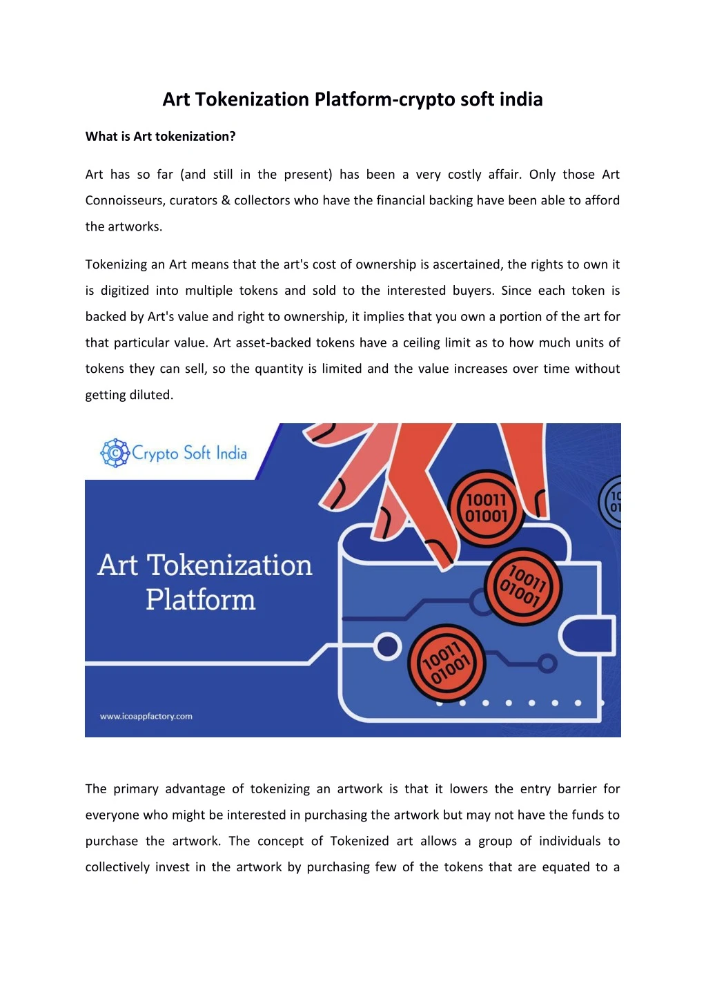 art tokenization platform crypto soft india