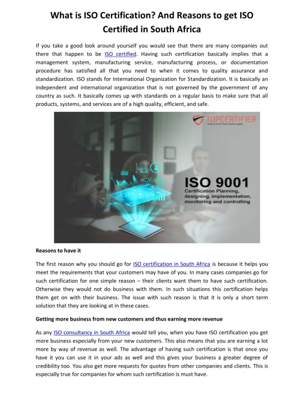 ISO certification in south africa