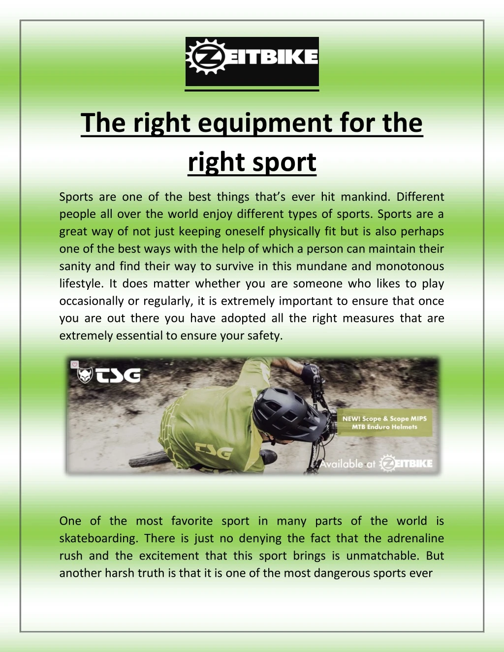 the right equipment for the right sport