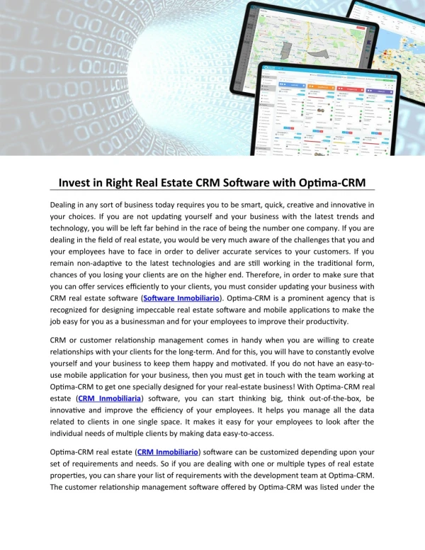 Invest in Right Real Estate CRM Software with Optima-CRM