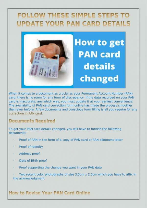 Follow these Simple Steps to Update your pan card details