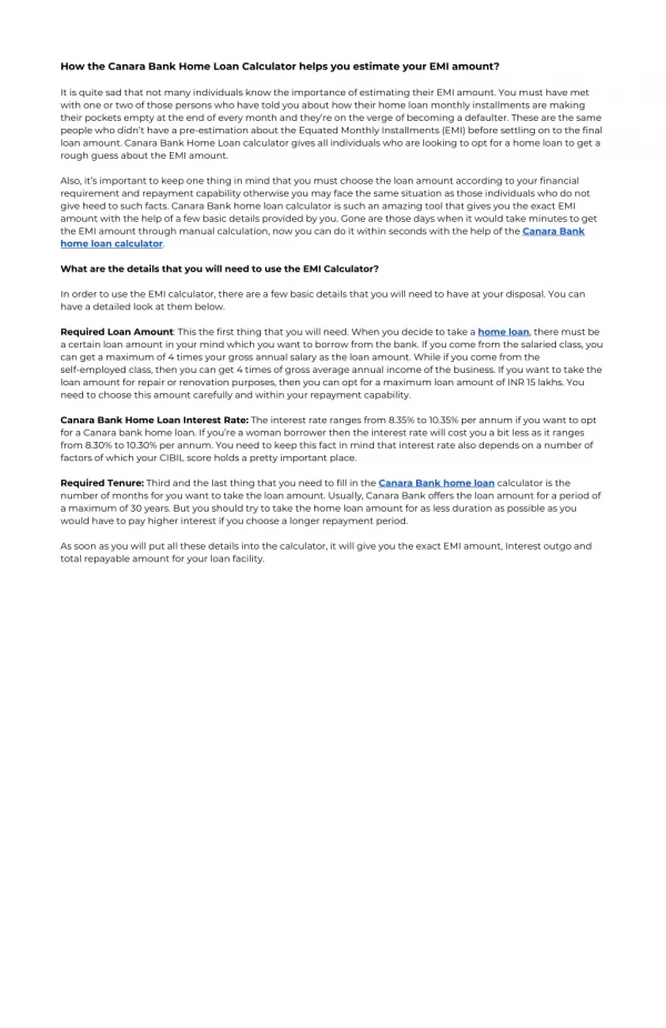How the Canara Bank Home Loan Calculator helps you estimate your EMI amount?