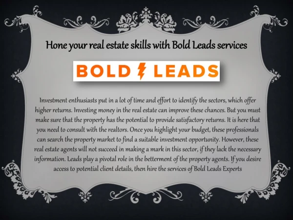 hone your real estate skills with bold leads