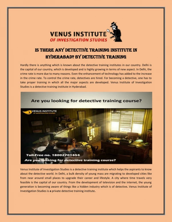 Is there any detective training institute in HYDERABAD? by Detective Training