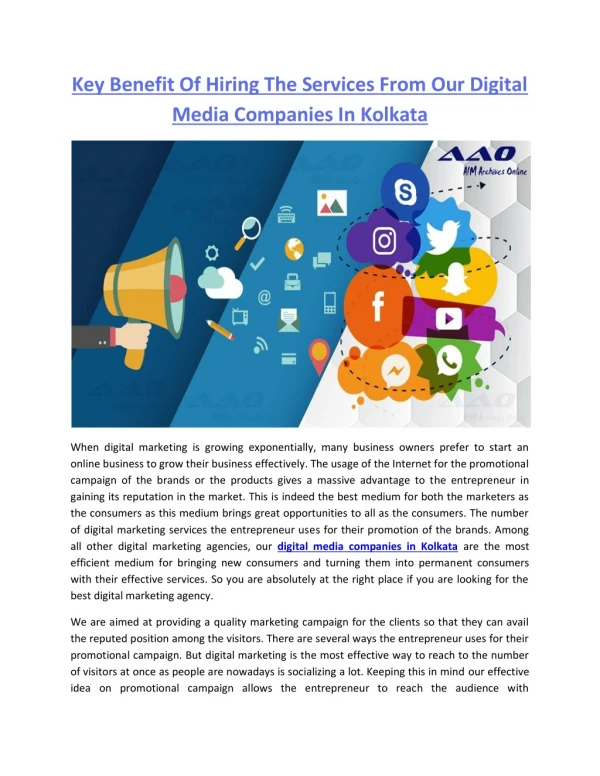 Key Benefit Of Hiring The Services From Our Digital Media Companies In Kolkata