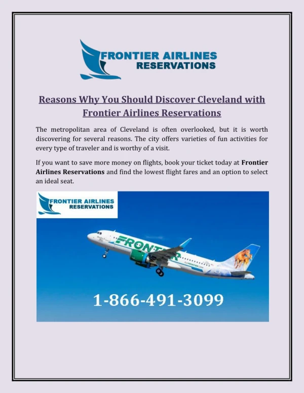Reasons Why You Should Discover Cleveland with Frontier Airlines Reservations