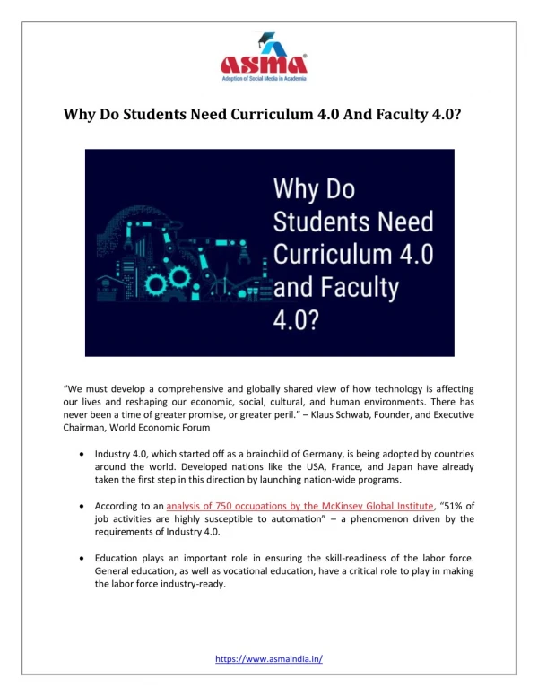 Why Do Students Need Curriculum 4.0 and Faculty 4.0? – ASMA