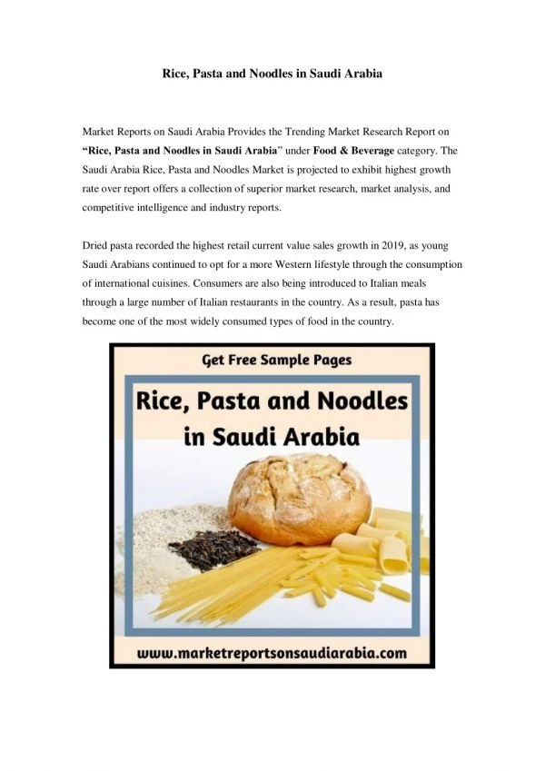 Saudi Arabia Rice, Pasta and Noodles Market: Growth, Opportunity and Forecast Till 2023