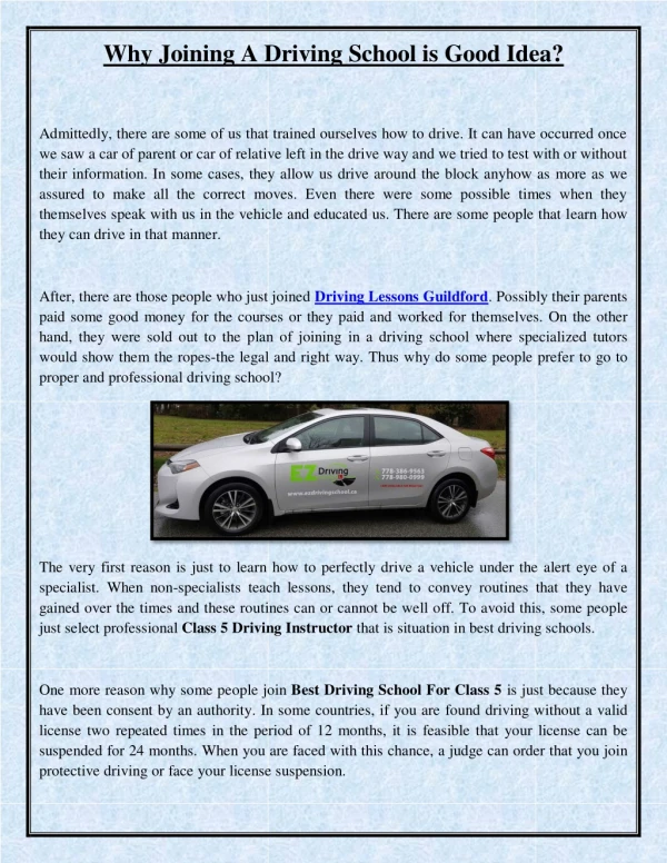 Why Joining A Driving School is Good Idea?