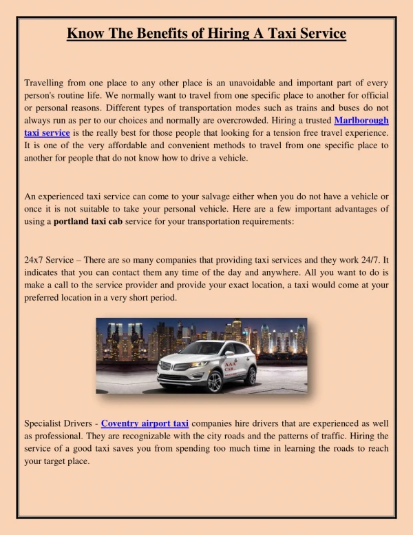 Know The Benefits of Hiring A Taxi Service