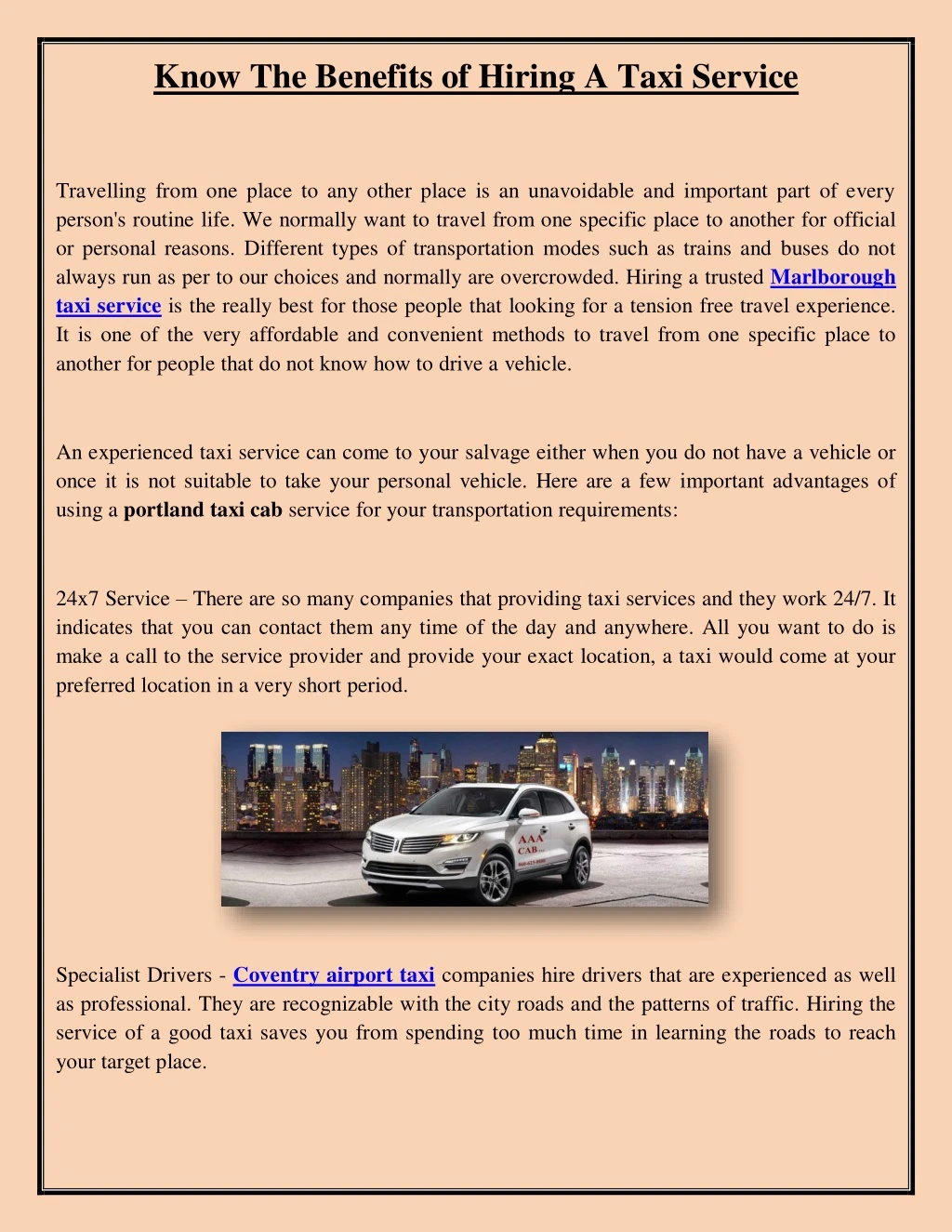 know the benefits of hiring a taxi service
