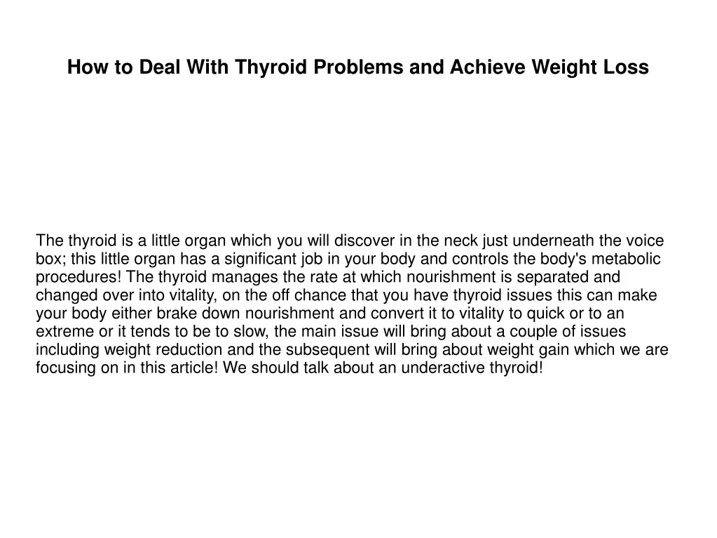 how to deal with thyroid problems and achieve weight loss
