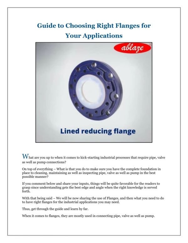 Guide to Choosing Right Flanges for Your Applications