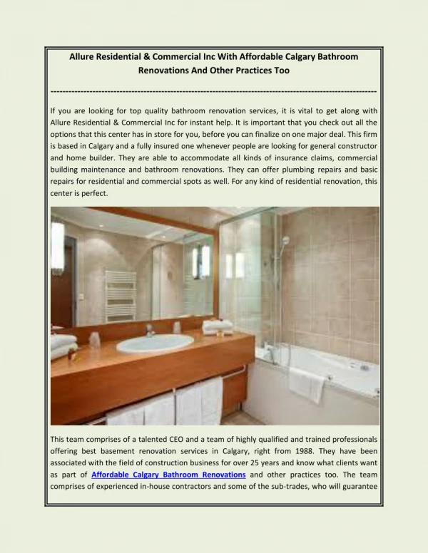 Allure Residential & Commercial Inc With Affordable Calgary Bathroom Renovations And Other Practices Too