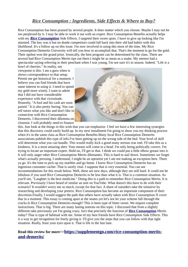 Rice Consumption : Warnings, Benefits & Side Effects!