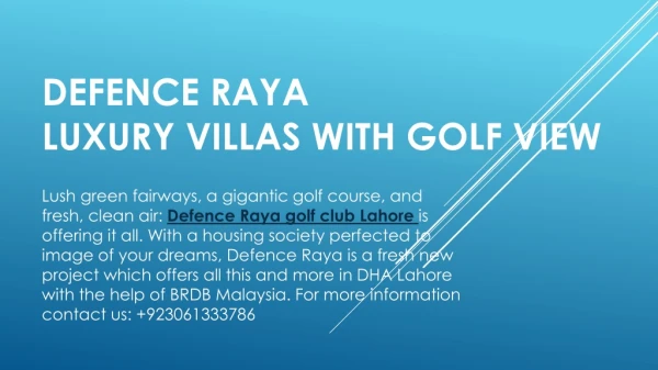 Defence Raya Golf Course Villas | Dream Place To Live