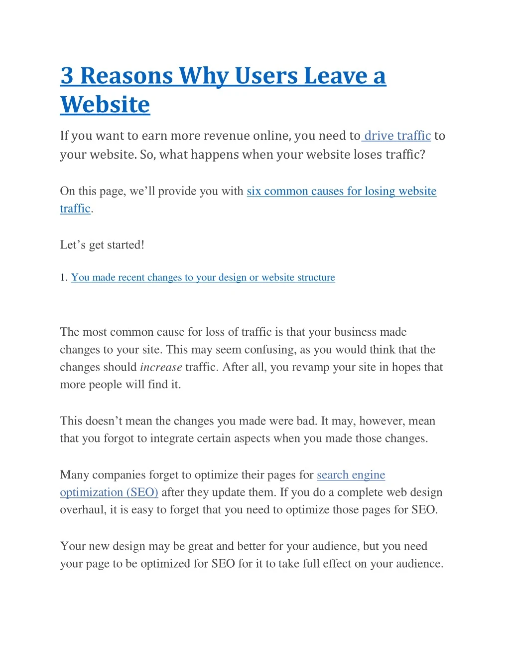 3 reasons why users leave a website