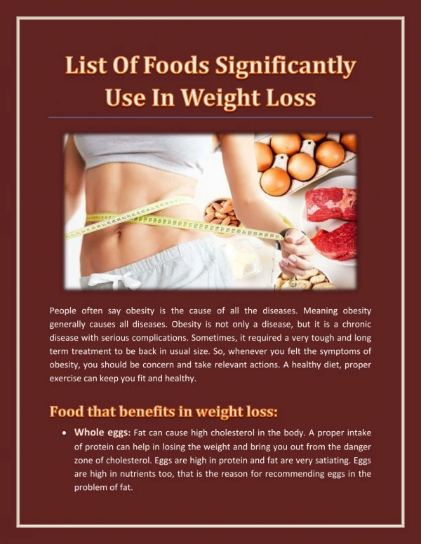 List Of Foods Significantly Use In Weight Loss