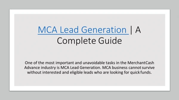 MCA Lead Generation | A Complete Guide