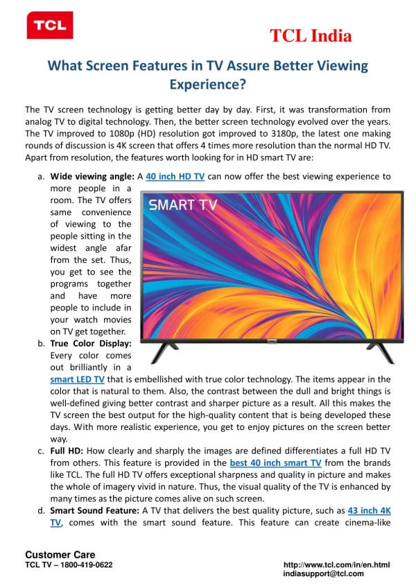 What Screen Features in TV Assure Better Viewing Experience?
