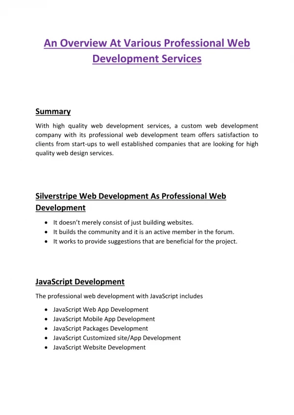 an overview at various professional
