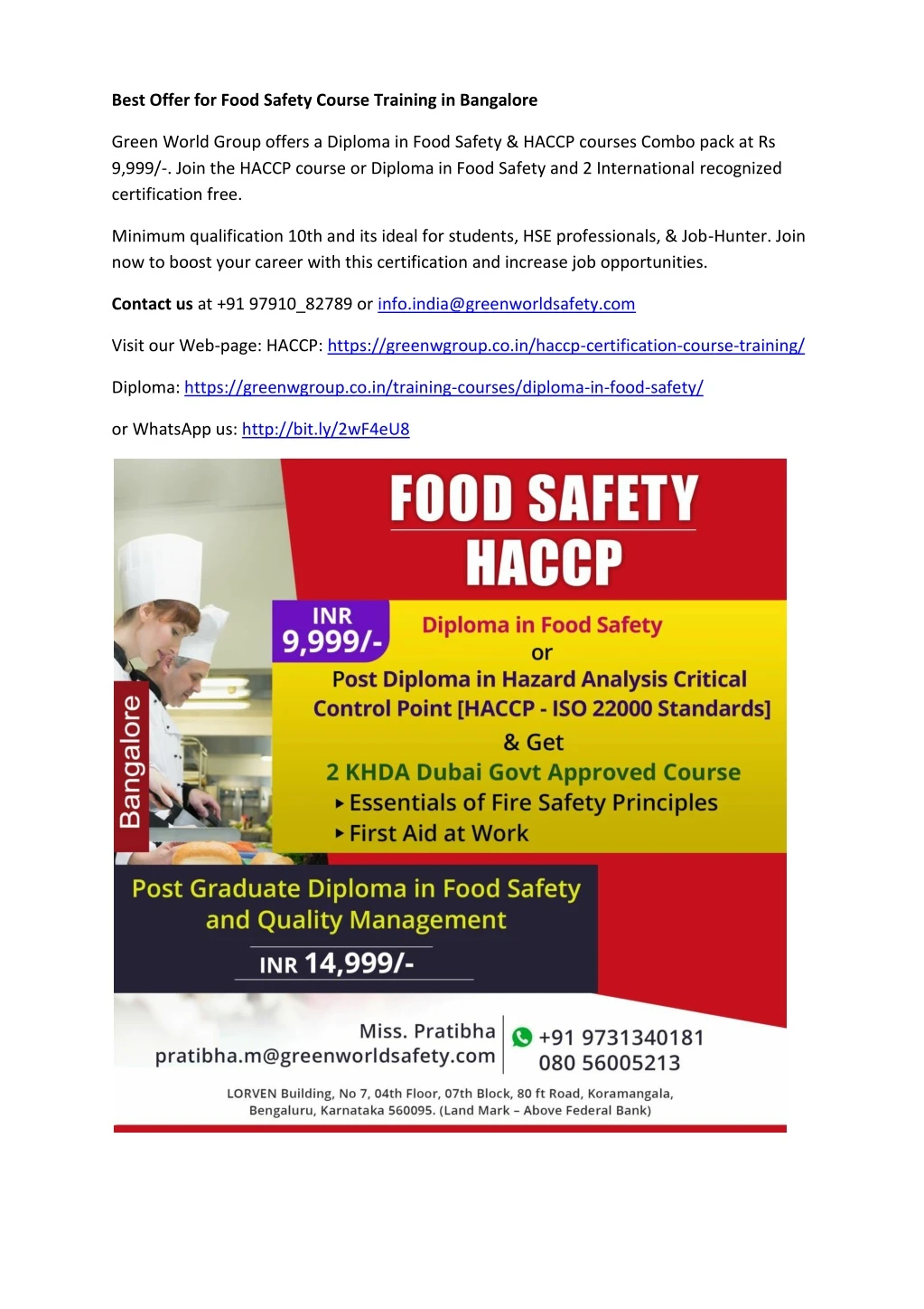 best offer for food safety course training