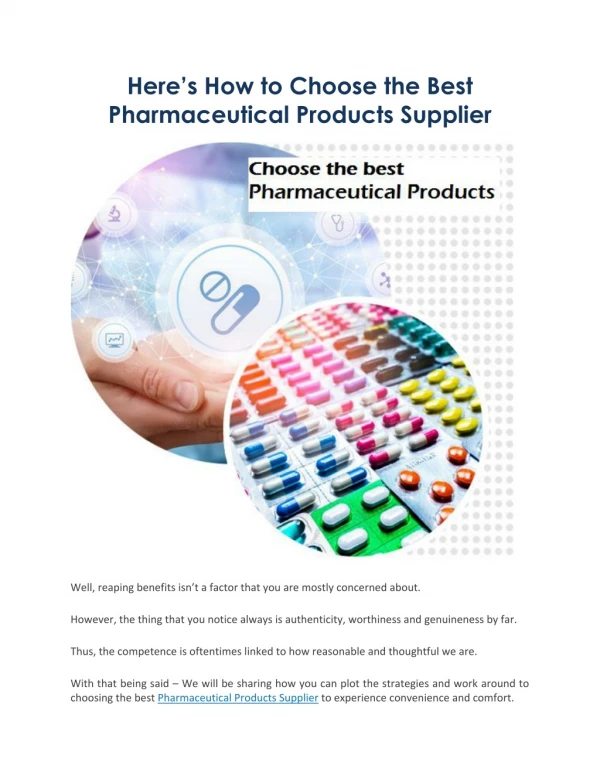 Here’s How to Choose the Best Pharmaceutical Products Supplier