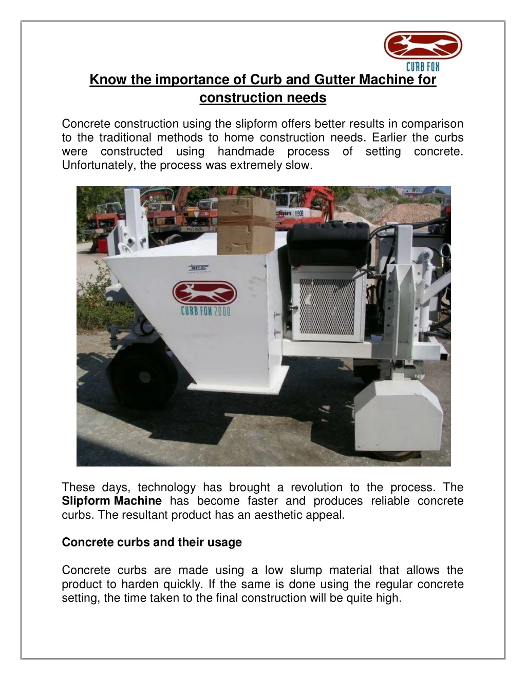 know the importance of curb and gutter machine